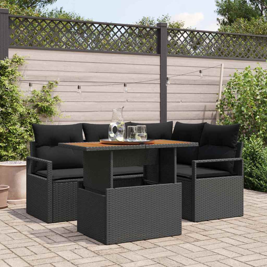 vidaXL Conjunto de sofá de jardín 5 uds. Negro Poliratán