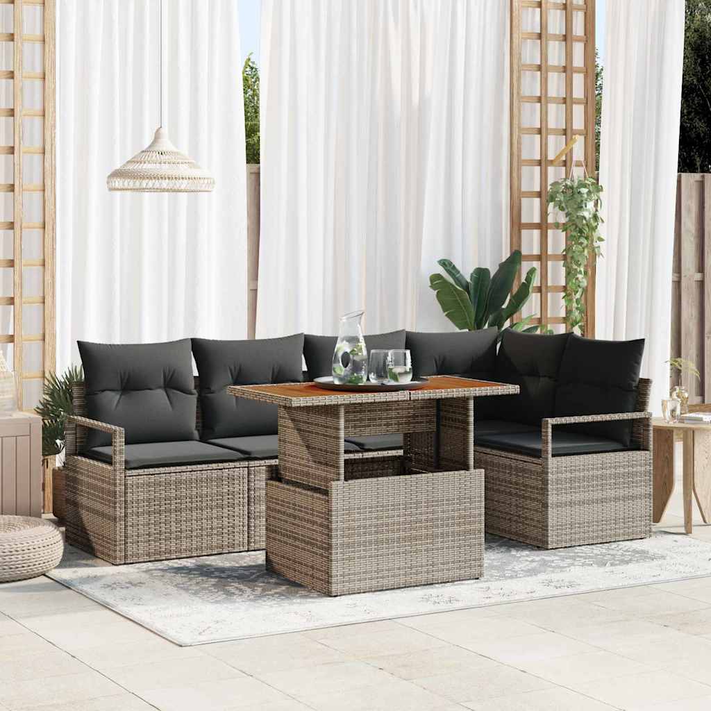 vidaXL Conjunto de sofá de jardín 6 uds. Gris Poliratán