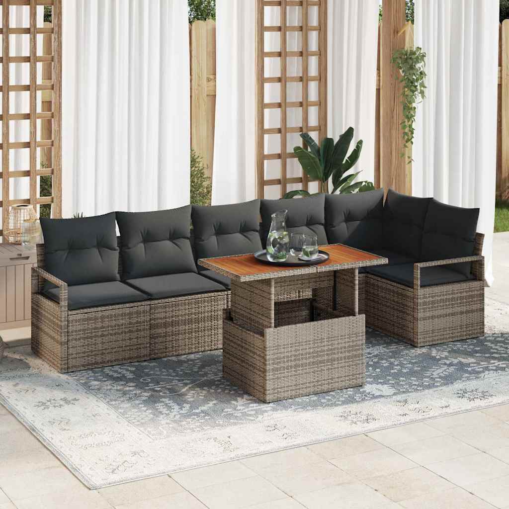 vidaXL Conjunto de sofá de jardín 7 uds. Gris Poliratán
