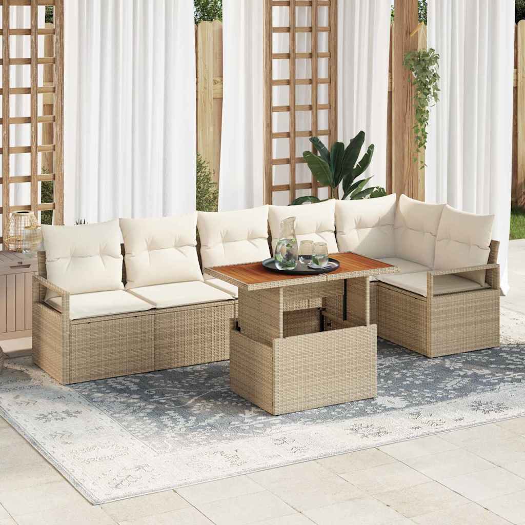 vidaXL Conjunto de sofá de jardín 7 uds. Beige Poliratán