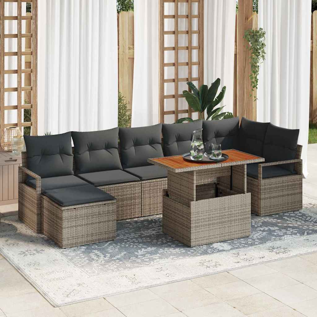 vidaXL Conjunto de sofá de jardín 8 uds. Gris Poliratán