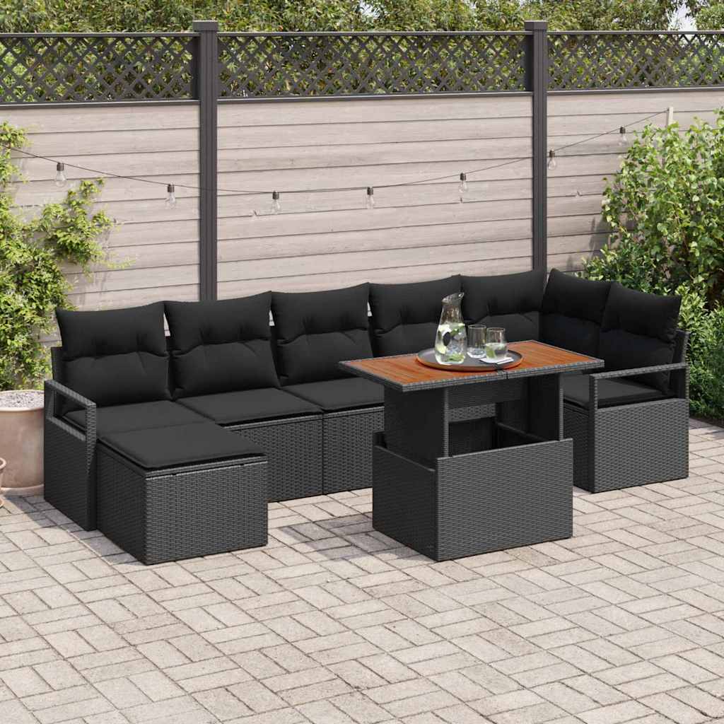 vidaXL Conjunto de sofá de jardín 8 uds. Negro Poliratán