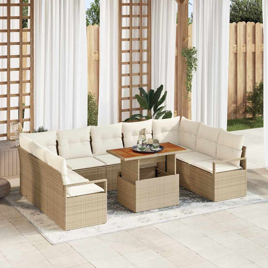vidaXL Conjunto de sofá de jardín 10 uds. Beige Poliratán