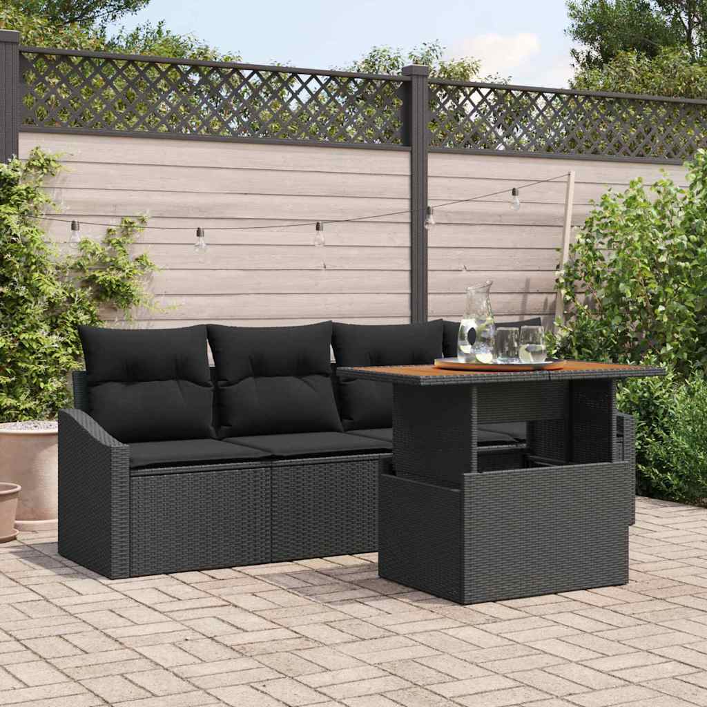 vidaXL Conjunto de sofá de jardín 5 uds. Negro Poliratán