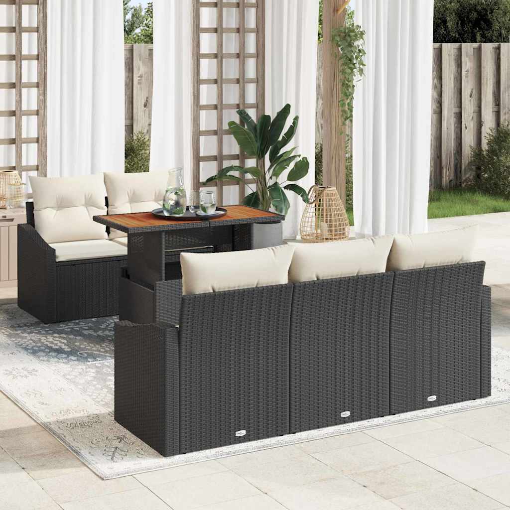 vidaXL Conjunto de sofá de jardín 6 uds. Negro Poliratán