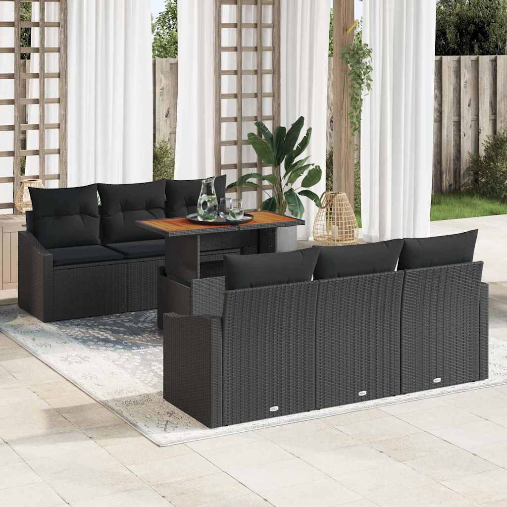 vidaXL Conjunto de sofá de jardín 7 uds. Negro Poliratán