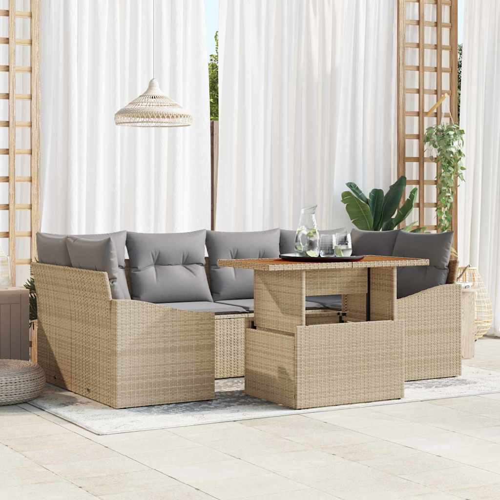 vidaXL Conjunto de sofá de jardín 7 uds. Beige Poliratán