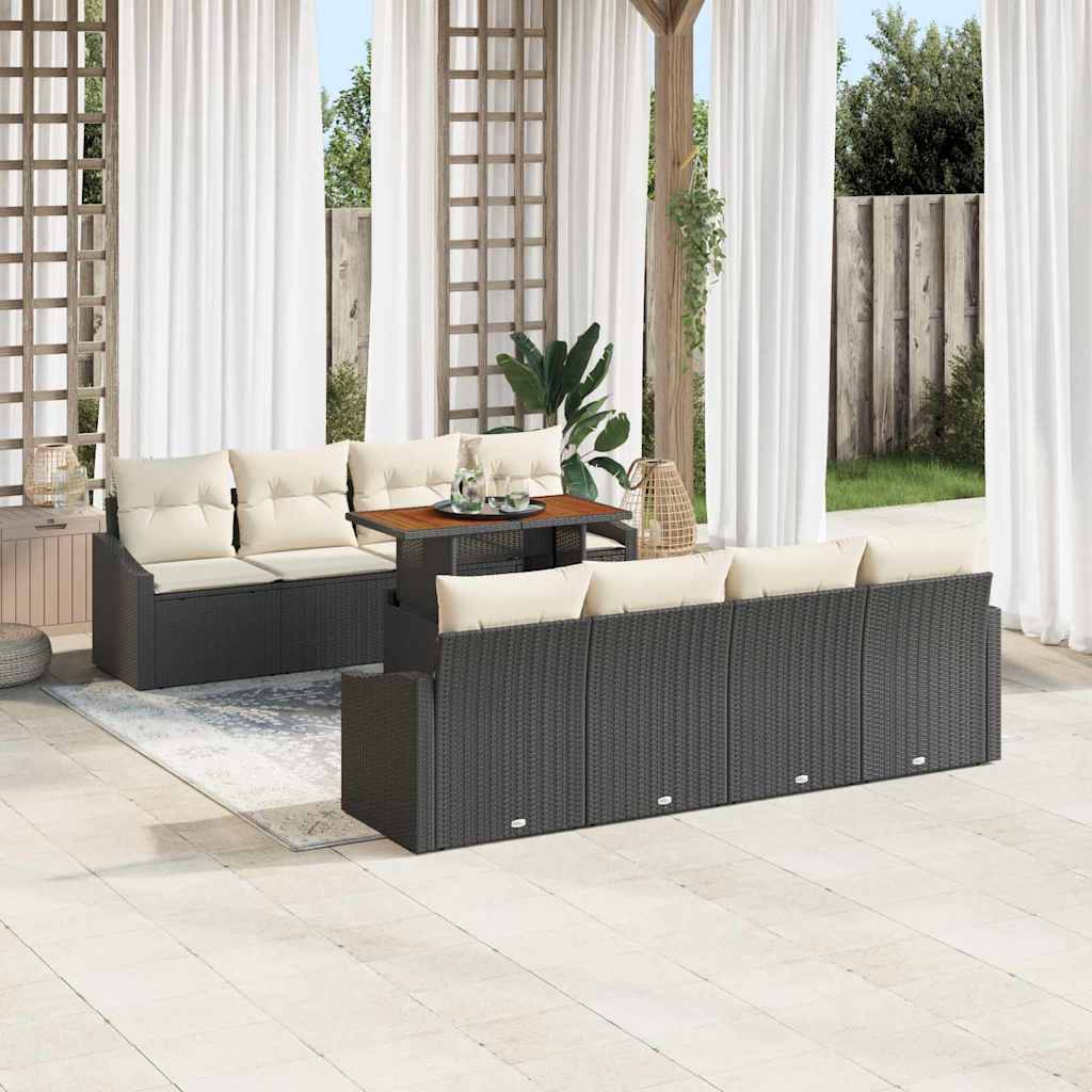 vidaXL Conjunto de sofá de jardín 9 uds. Negro Poliratán