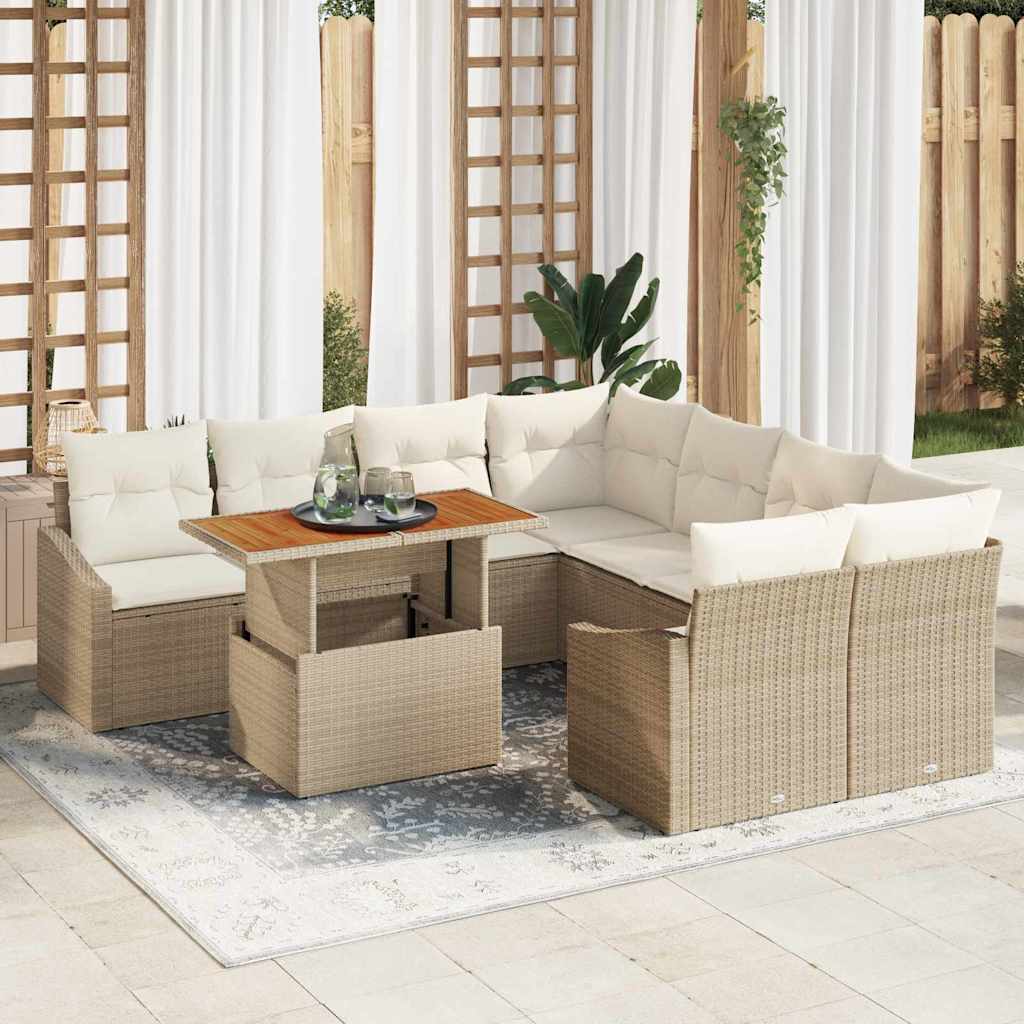 vidaXL Conjunto de sofá de jardín 9 uds. Beige Poliratán