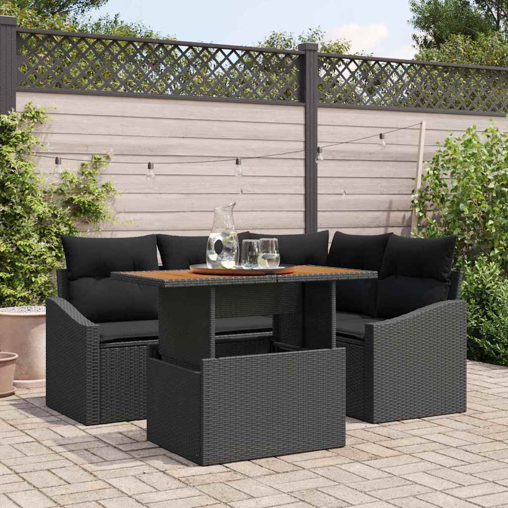 vidaXL Conjunto de sofá de jardín 5 uds. Negro Poliratán