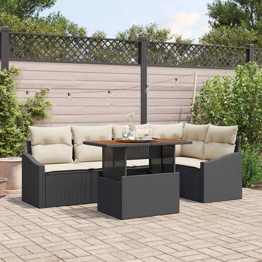 vidaXL Conjunto de sofá de jardín 6 uds. Negro Poliratán