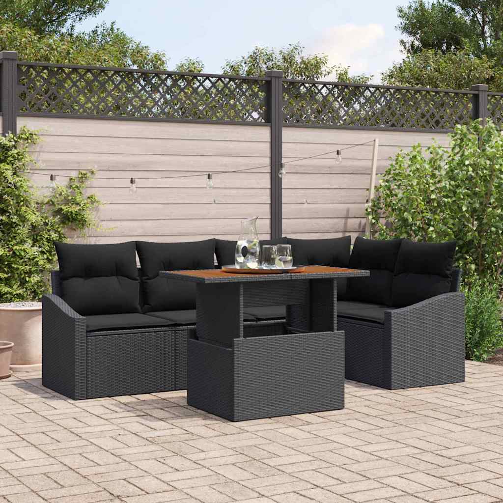 vidaXL Conjunto de sofá de jardín 6 uds. Negro Poliratán