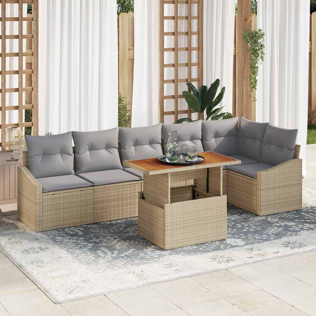 vidaXL Conjunto de sofá de jardín 7 uds. Beige Poliratán