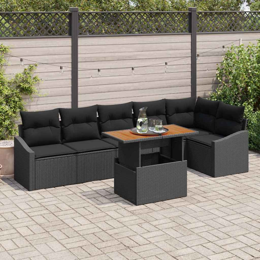 vidaXL Conjunto de sofá de jardín 7 uds. Negro Poliratán