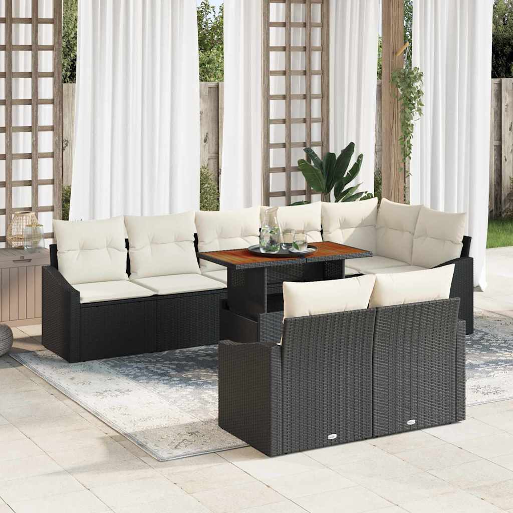 vidaXL Conjunto de sofá de jardín 9 uds. Negro Poliratán