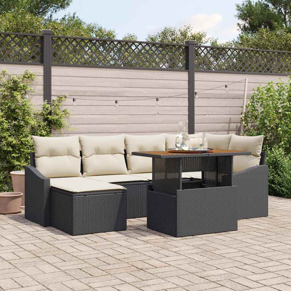 vidaXL Conjunto de sofá de jardín 7 uds. Negro Poliratán