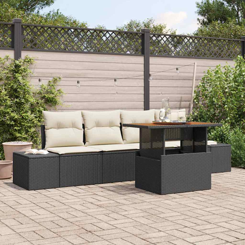 vidaXL Conjunto de sofá de jardín 5 uds. Negro Poliratán