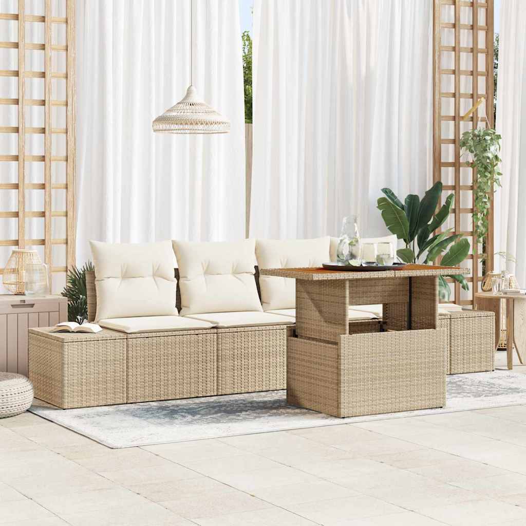 vidaXL Conjunto de sofá de jardín 5 uds. Beige Poliratán