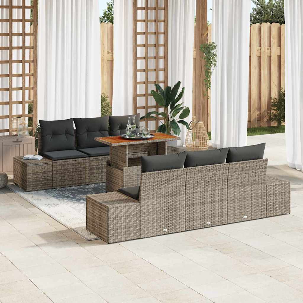 vidaXL Conjunto de sofá de jardín 7 uds. Gris Poliratán