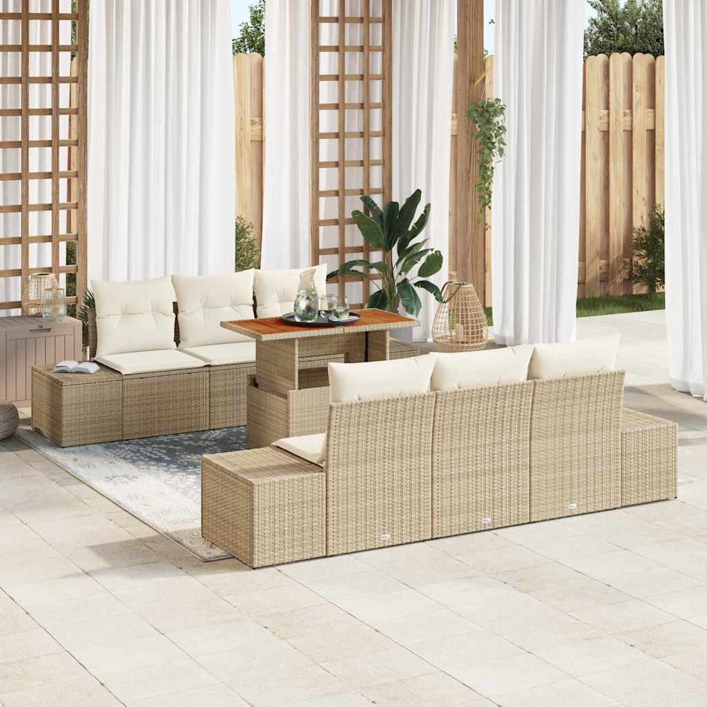 vidaXL Conjunto de sofá de jardín 7 uds. Beige Poliratán