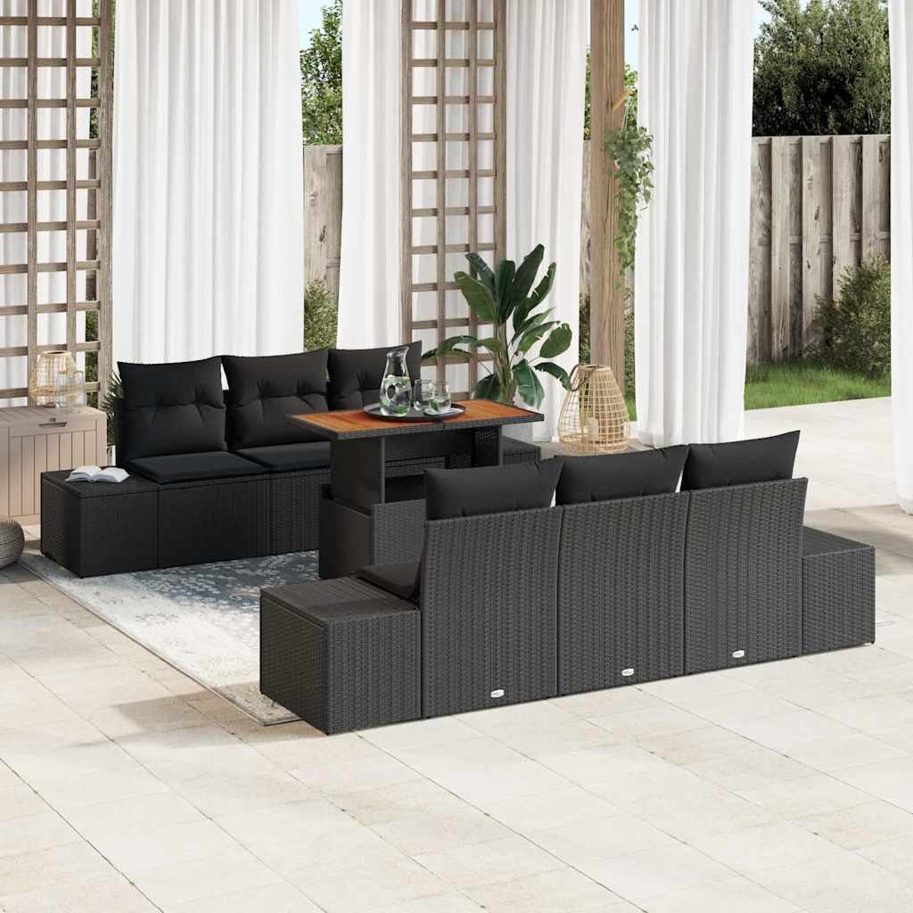 vidaXL Conjunto de sofá de jardín 7 uds. Negro Poliratán