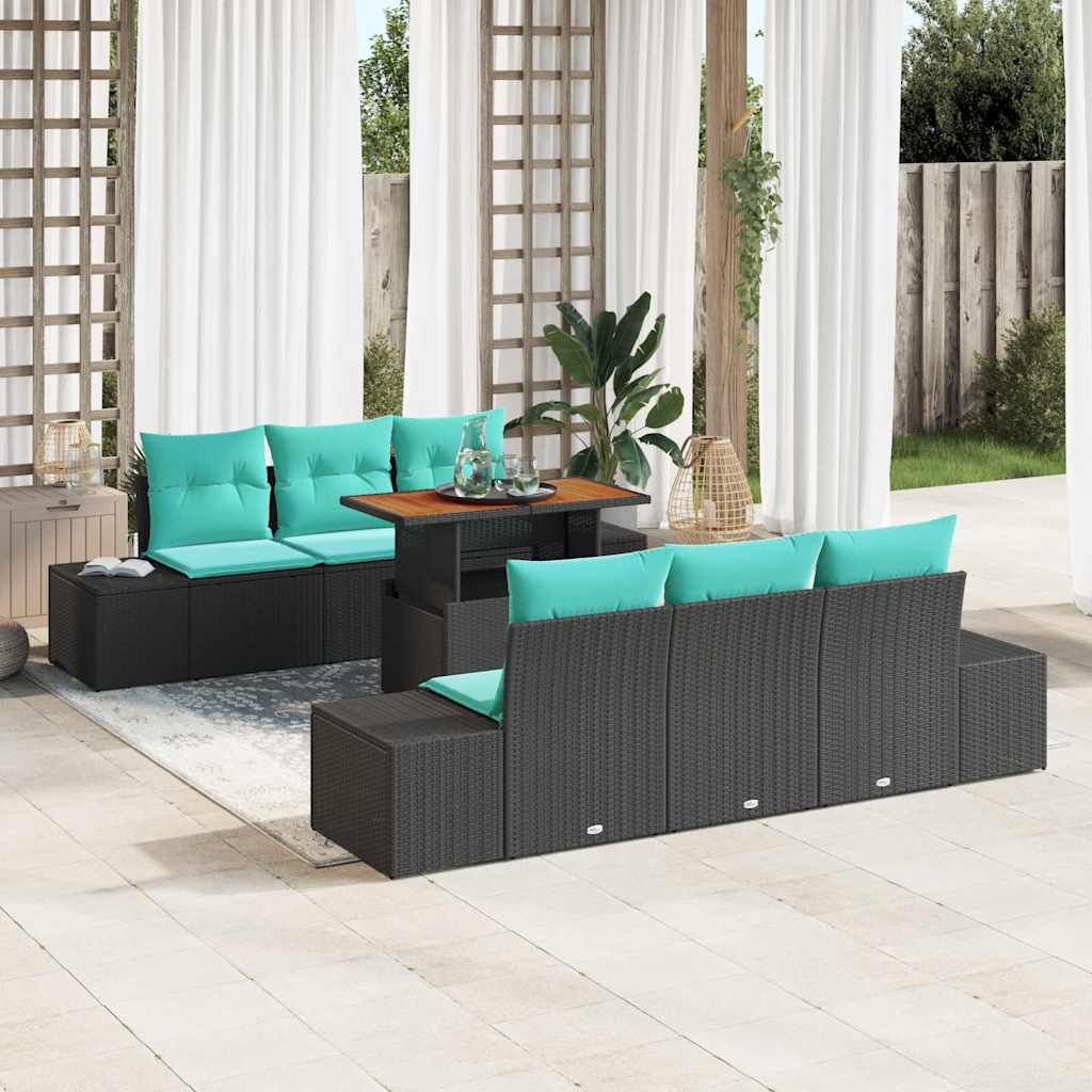 vidaXL Conjunto de sofá de jardín 7 uds. Negro Poliratán