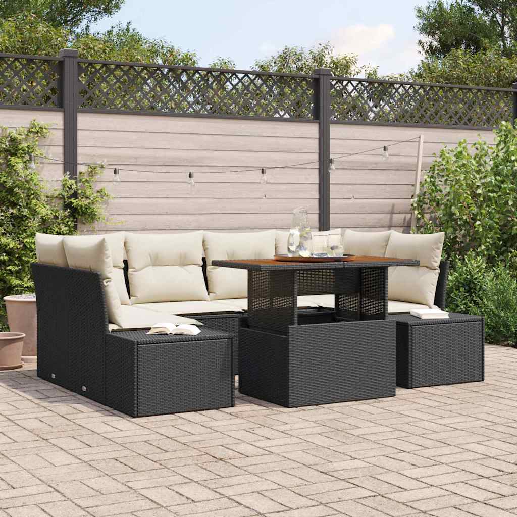 vidaXL Conjunto de sofá de jardín 7 uds. Negro Poliratán