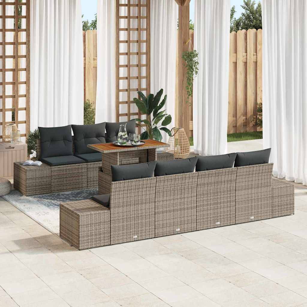 vidaXL Conjunto de sofá de jardín 8 uds. Gris Poliratán
