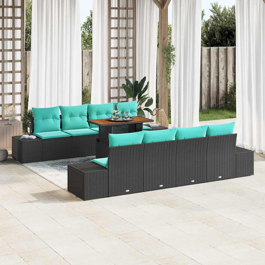 vidaXL Conjunto de sofá de jardín 9 uds. Negro Poliratán