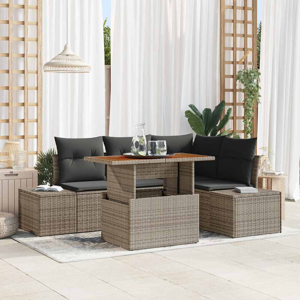 vidaXL Conjunto de sofá de jardín 5 uds. Gris Poliratán