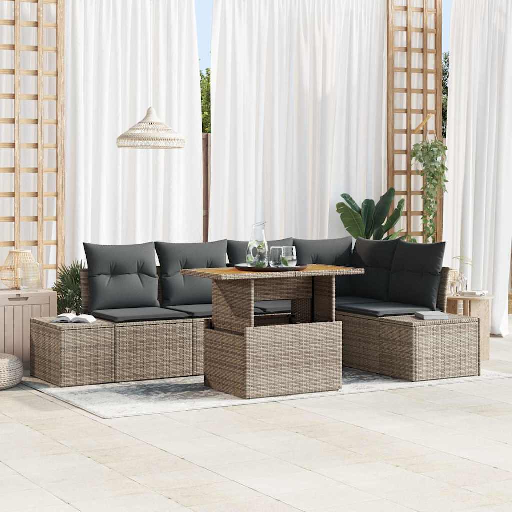 vidaXL Conjunto de sofá de jardín 6 uds. Gris Poliratán