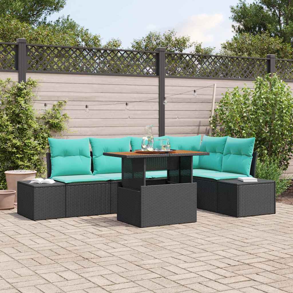 vidaXL Conjunto de sofá de jardín 6 uds. Negro Poliratán