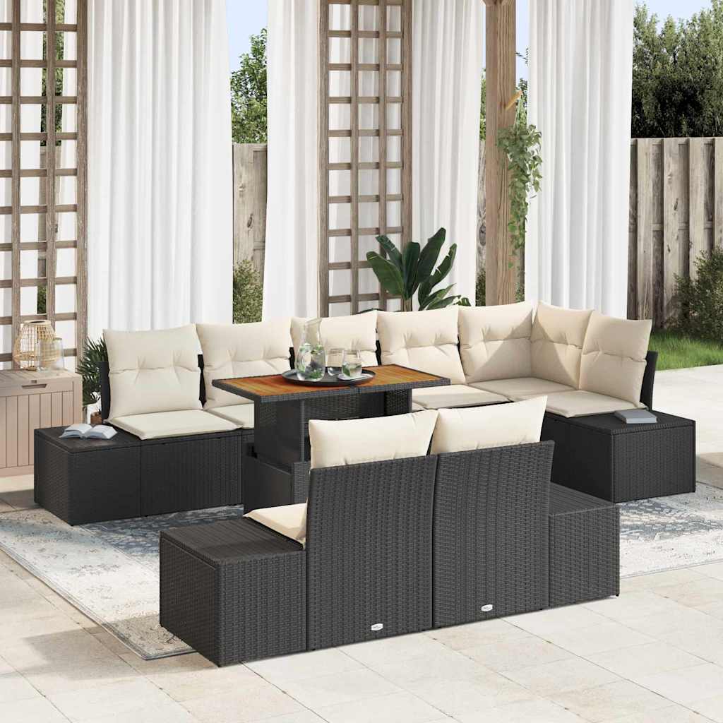 vidaXL Conjunto de sofá de jardín 9 uds. Negro Poliratán