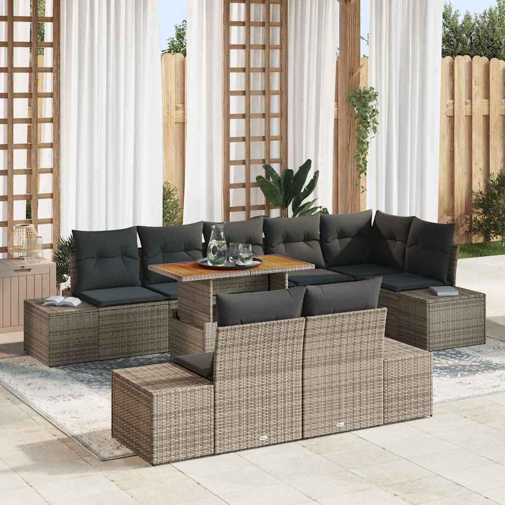 vidaXL Conjunto de sofá de jardín 9 uds. Gris Poliratán