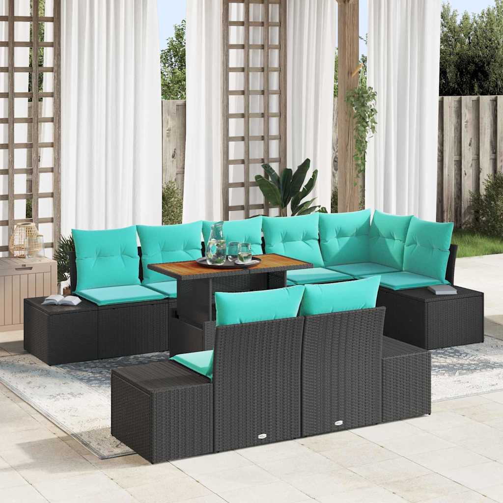 vidaXL Conjunto de sofá de jardín 9 uds. Negro Poliratán