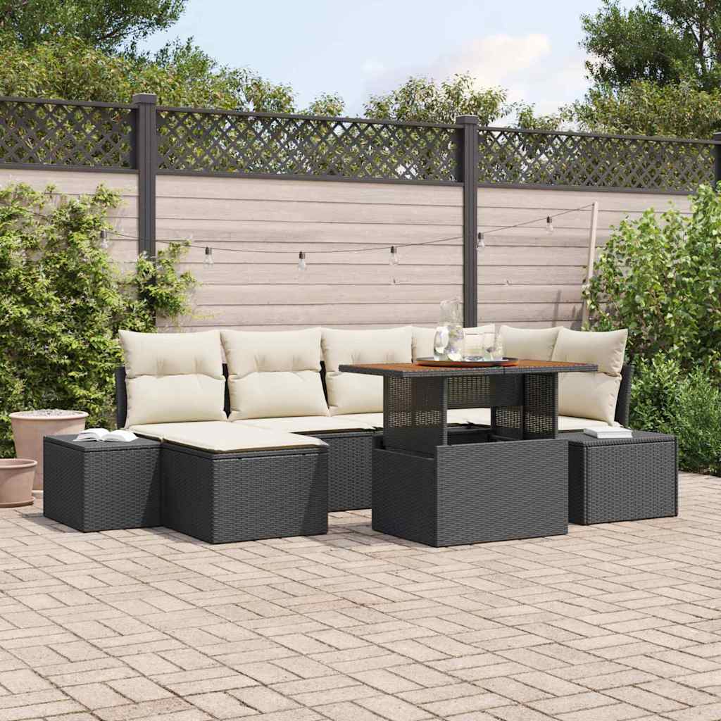 vidaXL Conjunto de sofá de jardín 7 uds. Negro Poliratán