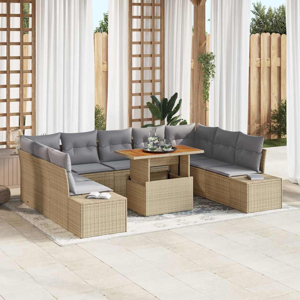 vidaXL Conjunto de sofá de jardín 10 uds. Beige Poliratán