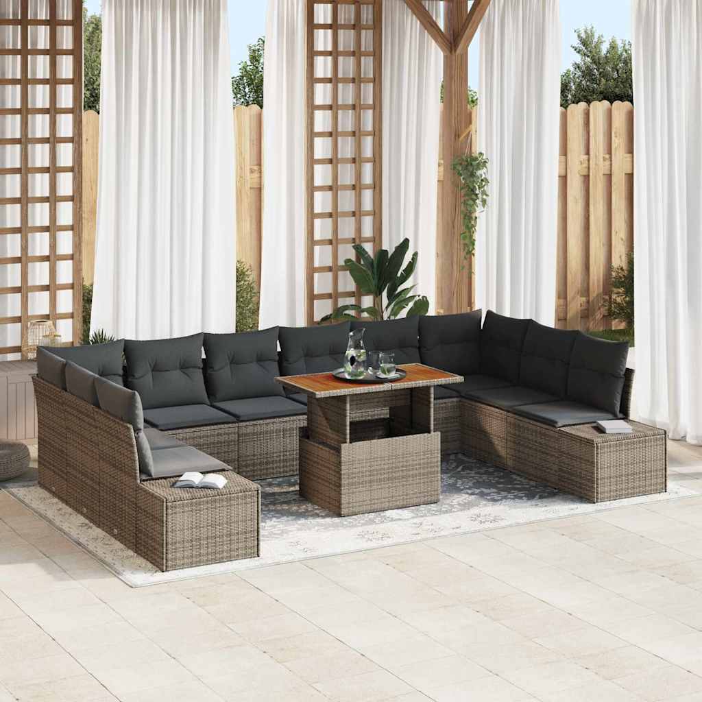 vidaXL Conjunto de sofá de jardín 11 uds. Gris Poliratán
