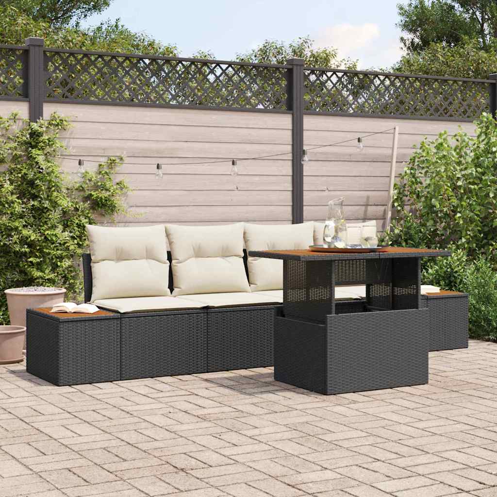 vidaXL Conjunto de sofá de jardín 5 uds. Negro Poliratán