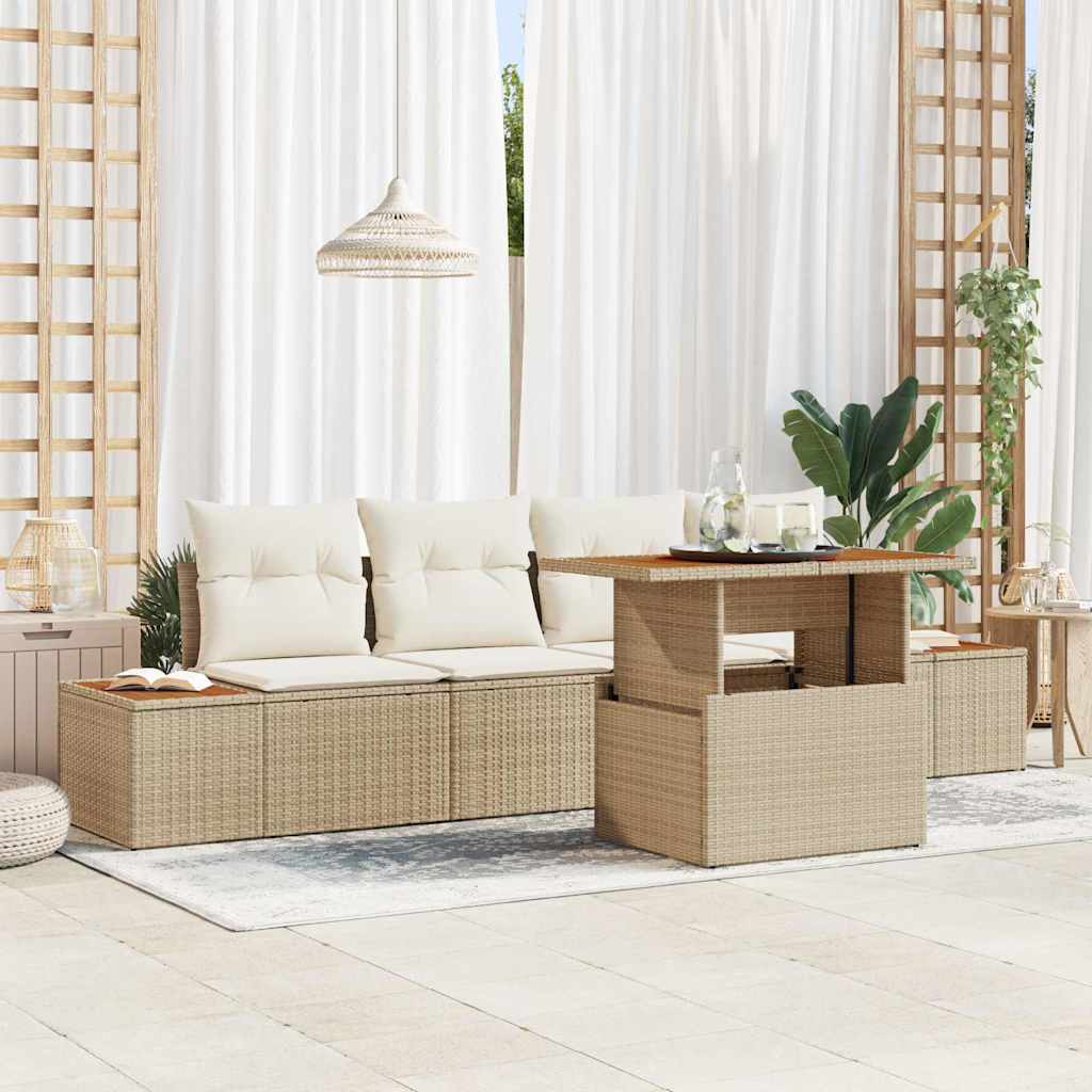 vidaXL Conjunto de sofá de jardín 5 uds. Beige Poliratán