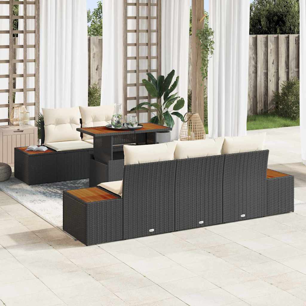 vidaXL Conjunto de sofá de jardín 6 uds. Negro Poliratán