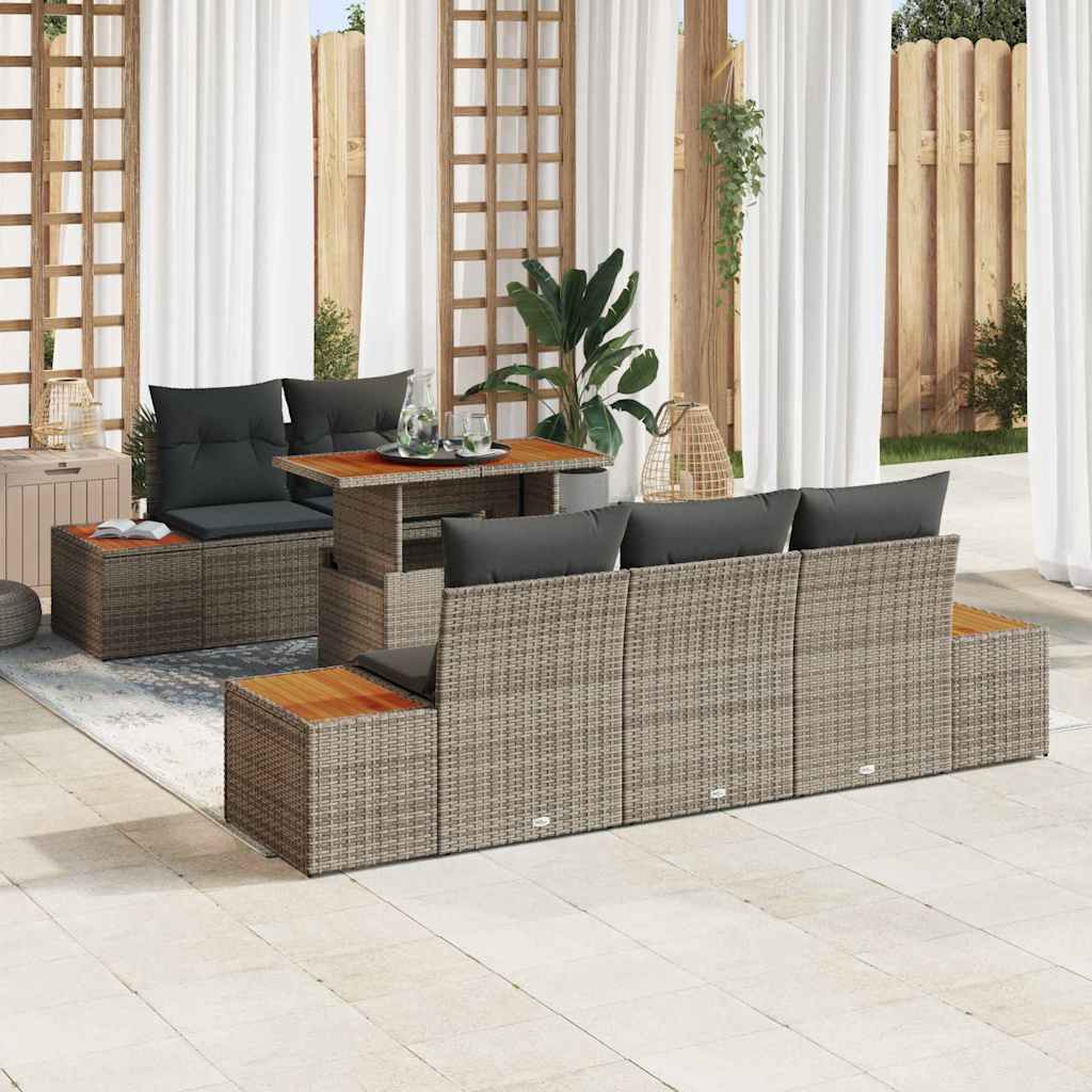 vidaXL Conjunto de sofá de jardín 6 uds. Gris Poliratán