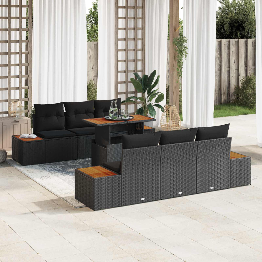 vidaXL Conjunto de sofá de jardín 7 uds. Negro Poliratán