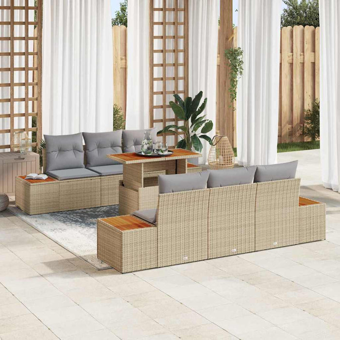 vidaXL Conjunto de sofá de jardín 7 uds. Beige Poliratán