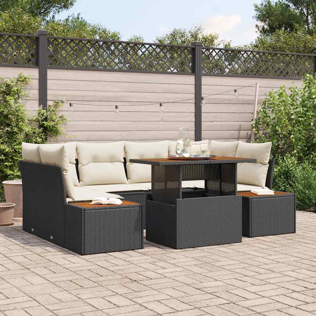 vidaXL Conjunto de sofá de jardín 7 uds. Negro Poliratán