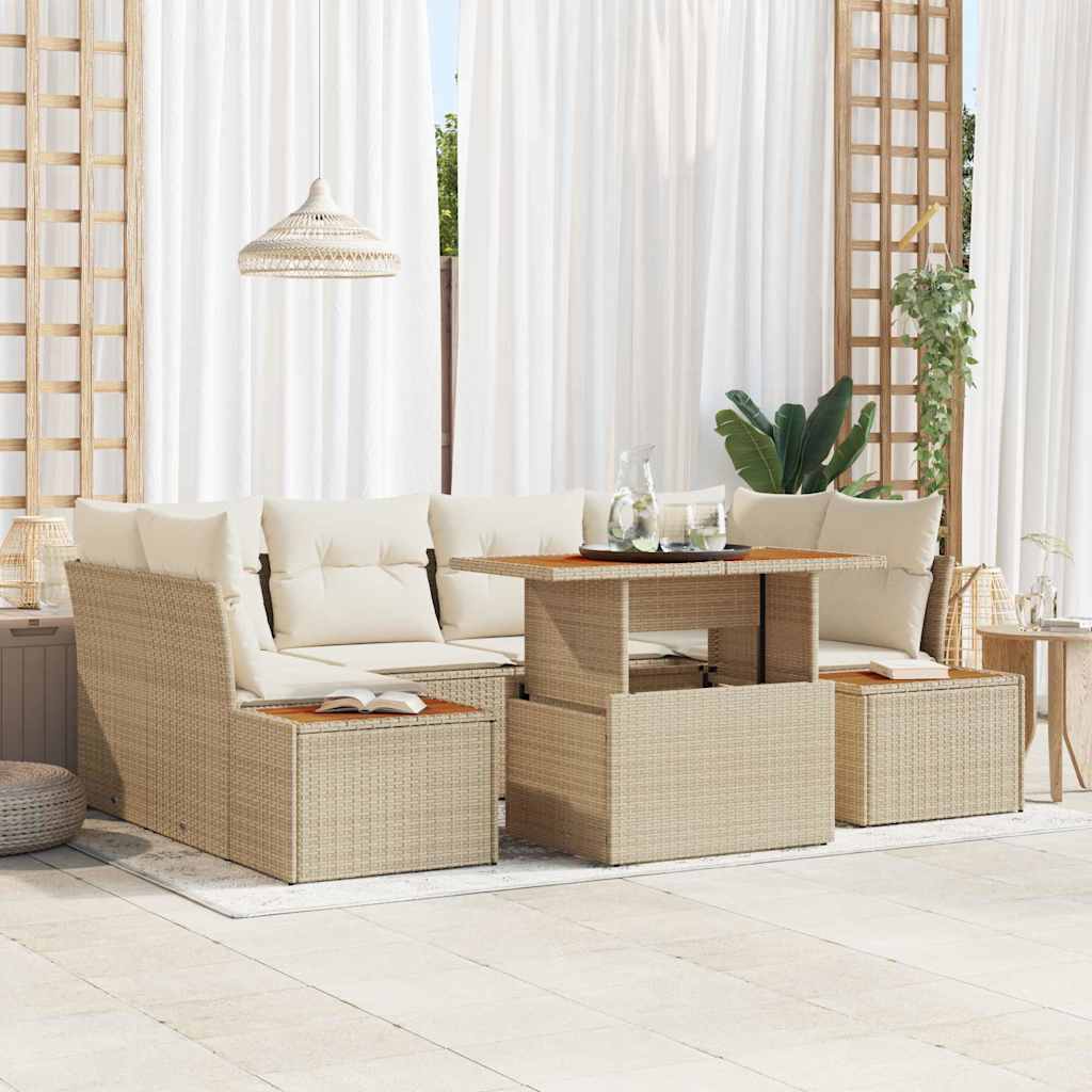 vidaXL Conjunto de sofá de jardín 7 uds. Beige Poliratán