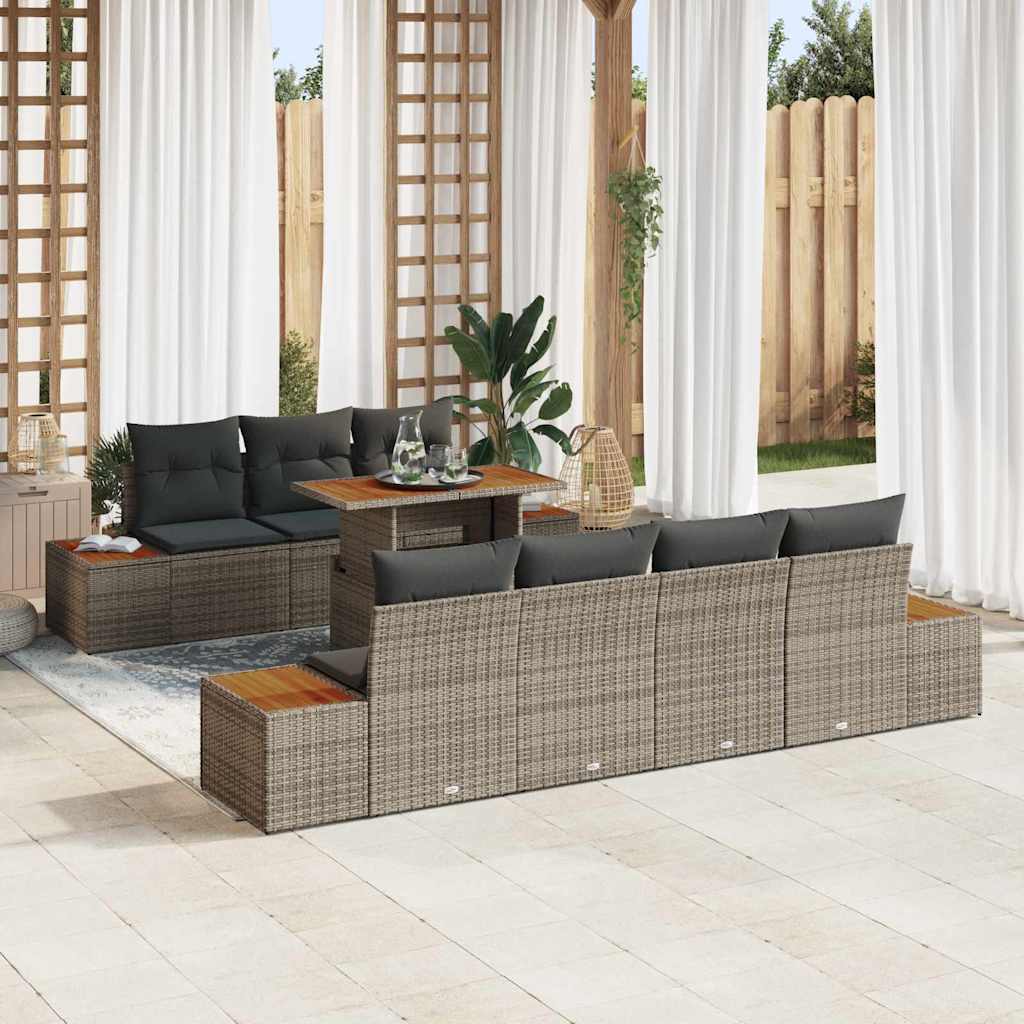 vidaXL Conjunto de sofá de jardín 8 uds. Gris Poliratán
