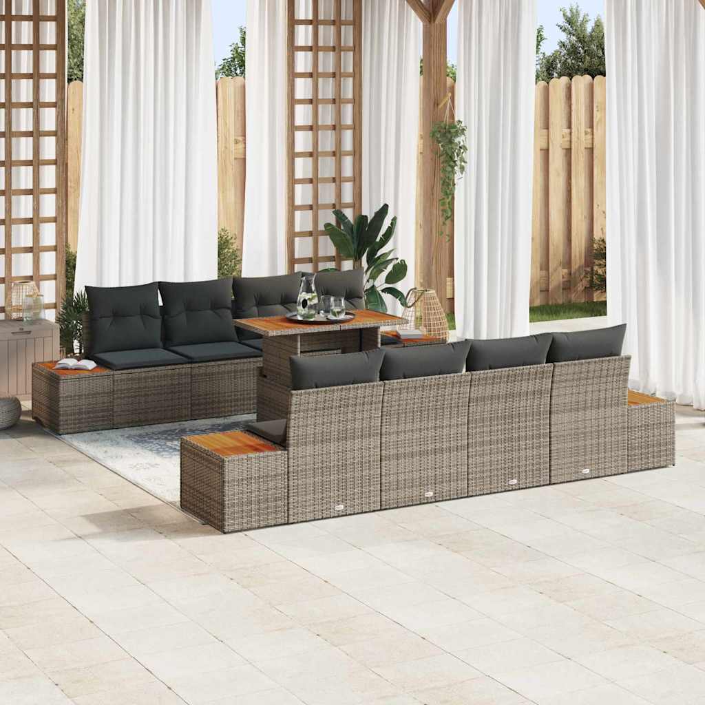 vidaXL Conjunto de sofá de jardín 9 uds. Gris Poliratán