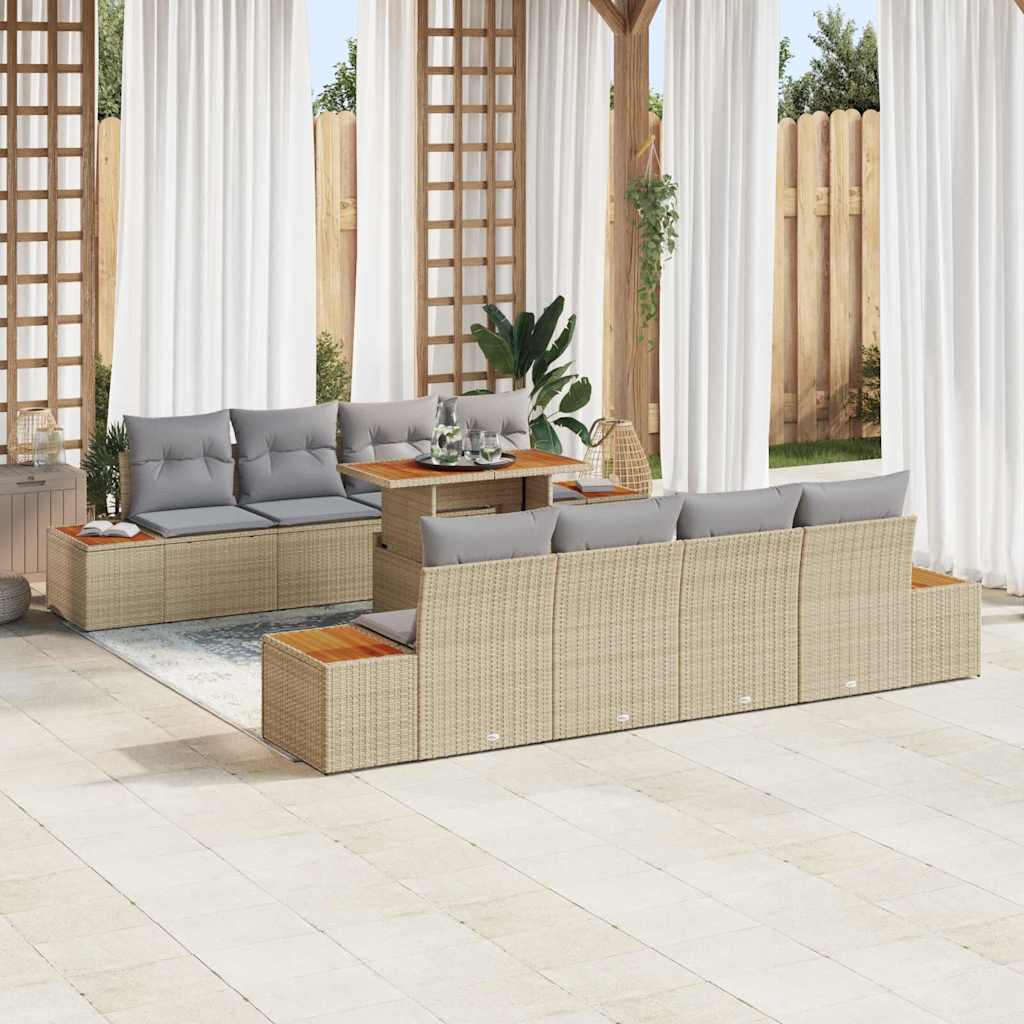 vidaXL Conjunto de sofá de jardín 9 uds. Beige Poliratán