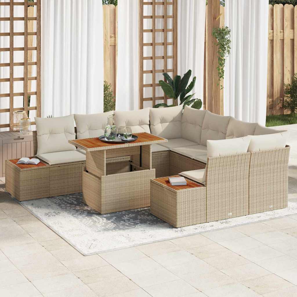 vidaXL Conjunto de sofá de jardín 9 uds. Beige Poliratán